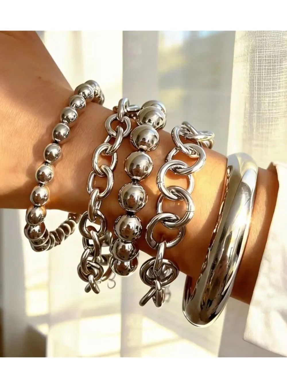 Stacking Vintage-InspiredβGeometric Bracelet & Bangle Set 5 Modern Y2K Elegance